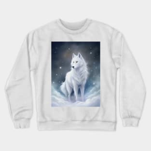 Funny White Wolf Hunting Ground, Winter Mountain Icy Moon, Forest, Galaxy Beautiful gifts Novelty Wild Animal landscape Fashion Watercolor Crewneck Sweatshirt